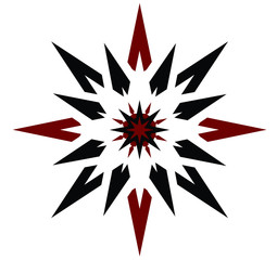 Abstract black and red vector 16 pointed chaos sun star flash symbol icon sign logo