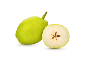 green pears on white background