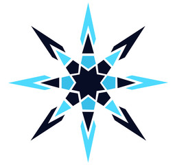 Abstract blue colored crystallic 8 pointed compass sun star symbol icon logo