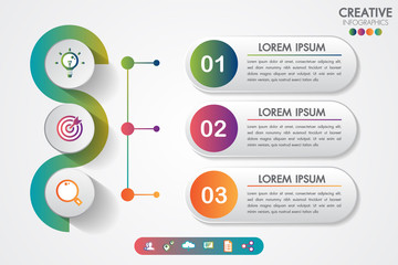 Business infographics three steps modern creative step by step can illustrate a strategy, workflow or team work.Timeline with copy space and business icons.