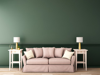 interior design for living area or reception with classic sofa on wooden floor background / 3d illustration,3d rendering
