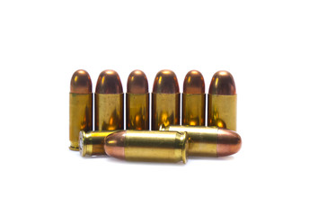 cartridges of .45 ACP pistols ammo isolated