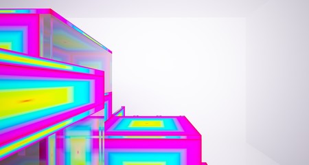 Abstract architectural white interior and color gradient of a minimalist house with large windows.. 3D illustration and rendering.