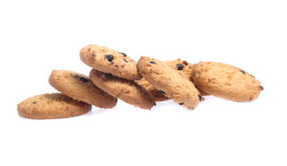Chocolate chip cookies isolated on white background. Sweet biscuits