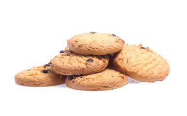 Chocolate chip cookies isolated on white background. Sweet biscuits