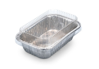  Aluminum foil cup for bakery packing with clear plastic lid on white background clipping part.