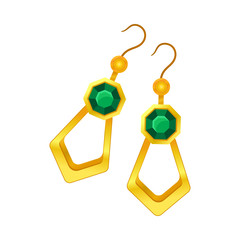 Pair of large gold earrings in the shape of a polygon. Vector illustration on white background.