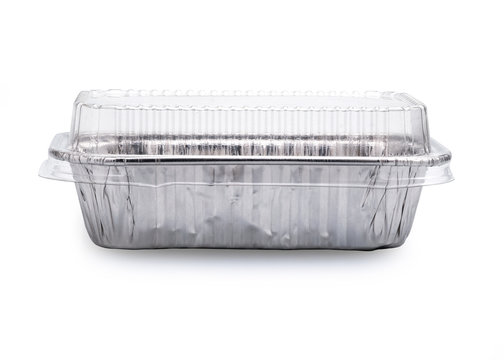  Aluminum foil cup for bakery packing with clear plastic lid on white background clipping part.