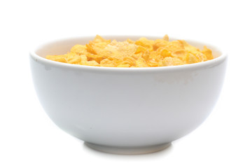 Cornflakes on bowl  isolated on white background