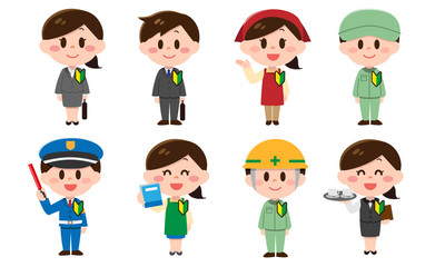 求人・色々な職業の新人人物（男性・女性）セット
