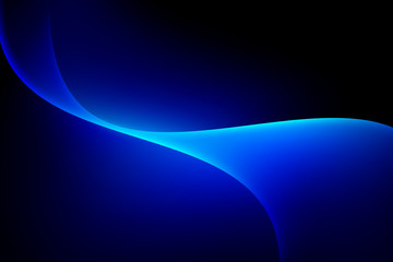 Abstract light blue curve graphic on dark background, copy space composition.