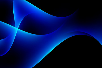 Abstract light blue curve graphic on dark background, copy space composition.