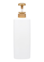  Opaque white plastic bottle, with color gold pump head isolated on white background with clipping part.