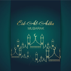 Eid Al Adha Mubarak greeting card with Islamic ornaments. Vector