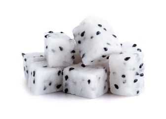 Dragon fruit (Pitaya) cut pieces, cubes isolated on white background with clipping path.