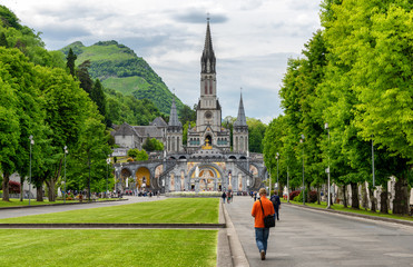 View of the basilica of Lourdes in France