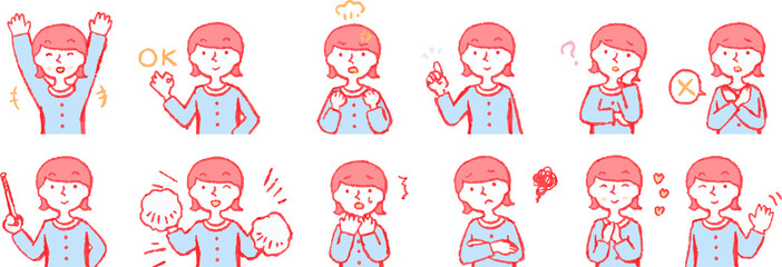 Obraz premium Pop Illustration of a woman face and pose set 4