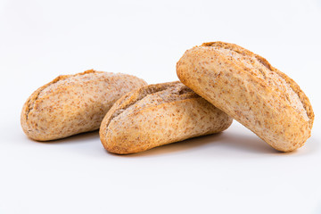 Three loaf of bread isolated on white background. Homemade bread
