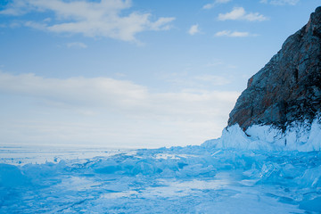 Fototapeta na wymiar Beautidul winter on Baikal lake in Siberia Russia