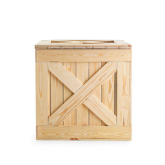 One closed wooden crate isolated on white