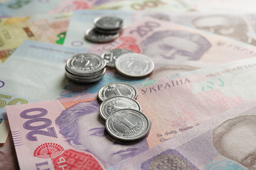 Closeup view of Ukrainian money. National currency
