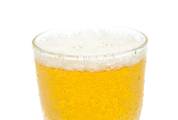 Glass of cold beer on a white background