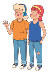 Teenagers friends smiling and greeting