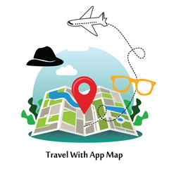 Obraz premium Travel With App Map Vector Template Design Illustration