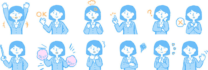 Pop Illustration of a Business woman face and pose set 1
