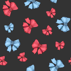 Obraz premium colored ribbons on a black background seamless pattern. Pink collection. Cotton Fabric for Sewing, Patchwork, Print Design Tissue textile Cloth Fabrics