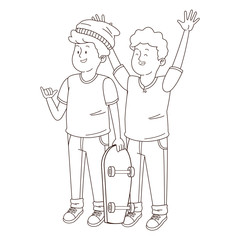 Teenagers friends smiling and greeting in black and white