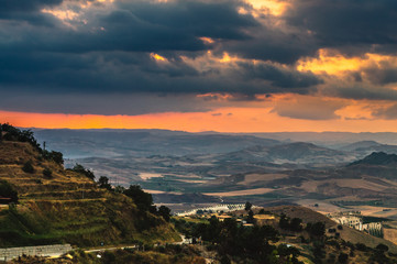 Wonderful Sicilian Landscape at Sunset During a Cloudy Day, Mazzarino, Caltanissetta, Sicily, Italy, Europe