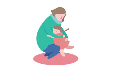 Mother hug her daughter with love cartoon with flat design isolated