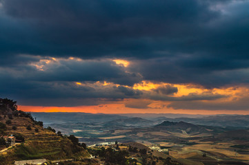 Wonderful Sicilian Landscape at Sunset During a Cloudy Day, Mazzarino, Caltanissetta, Sicily, Italy, Europe