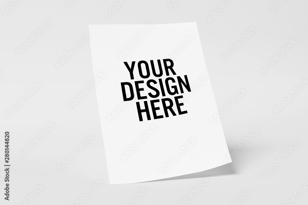 Poster mock up of a sheet of paper isolated on a background with shadow - 3d rendering