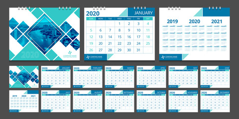  2020 calendar set week start Sunday corporate design template vector.