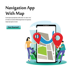 Navigation App With Map Vector Template Design Illustration