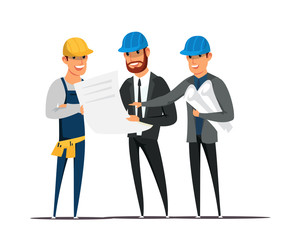 Foreman and architects flat vector illustration