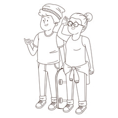 Teenagers friends smiling and greeting in black and white