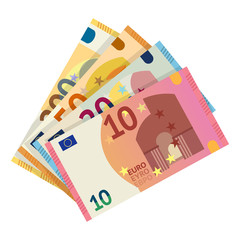 Euro banknotes flat vector illustration - obrazy, fototapety, plakaty