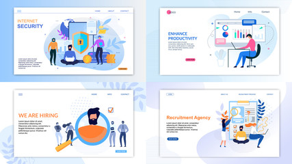 Obraz na płótnie Canvas Flat Landing Page Set for Business and Security