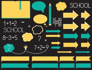 School doodles isolated on the black background. Flat Vector flat illustration. Solving a mathematical example.