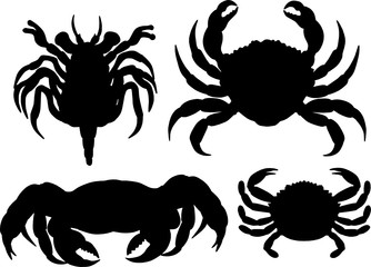 King Crab Silhouettes Crustacean Vector Illustrations
