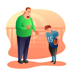 Angry coach yell at kid flat vector illustration