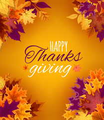 Happy Thanksgiving Day Vector Illustration Autumn Background with Falling Autumn Leaves