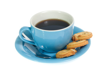cup of coffee and cookies isolated on white