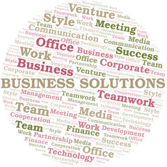 Business Solutions word cloud. Collage made with text only.
