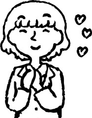 Monochrome Illustration of a woman face and pose set 6