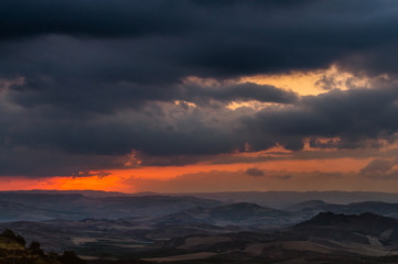 Wonderful Sicilian Landscape at Sunset During a Cloudy Day, Mazzarino, Caltanissetta, Sicily, Italy, Europe
