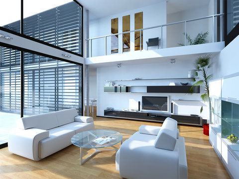 3d rendering of new living room interior design